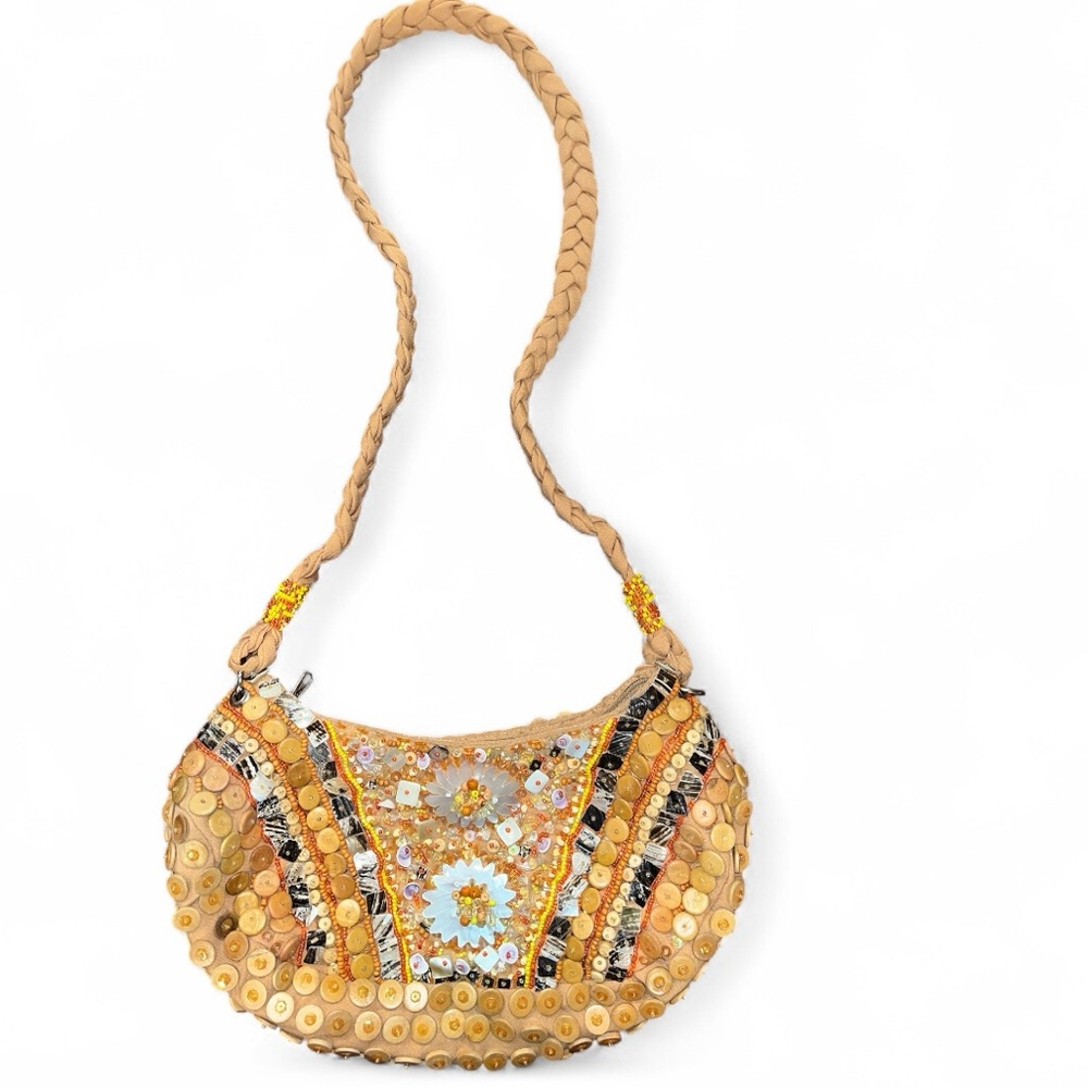 Shell,button & seed bead shoulder bag NWOT